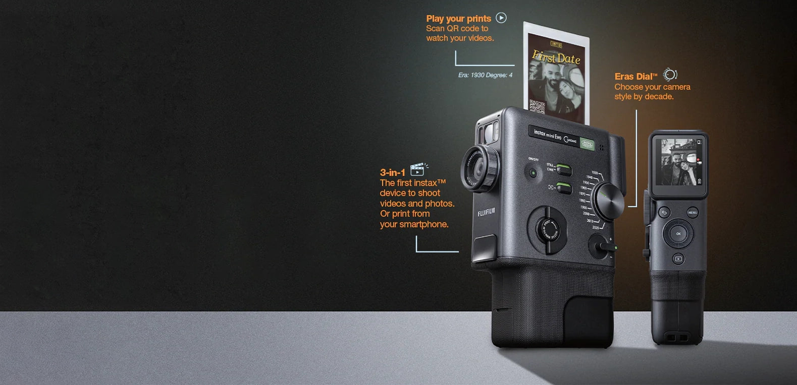 Load video: <p>The instax mini Evo Cinema™ captures cinematic instant photos with rich detail, depth, and timeless style.</p>
